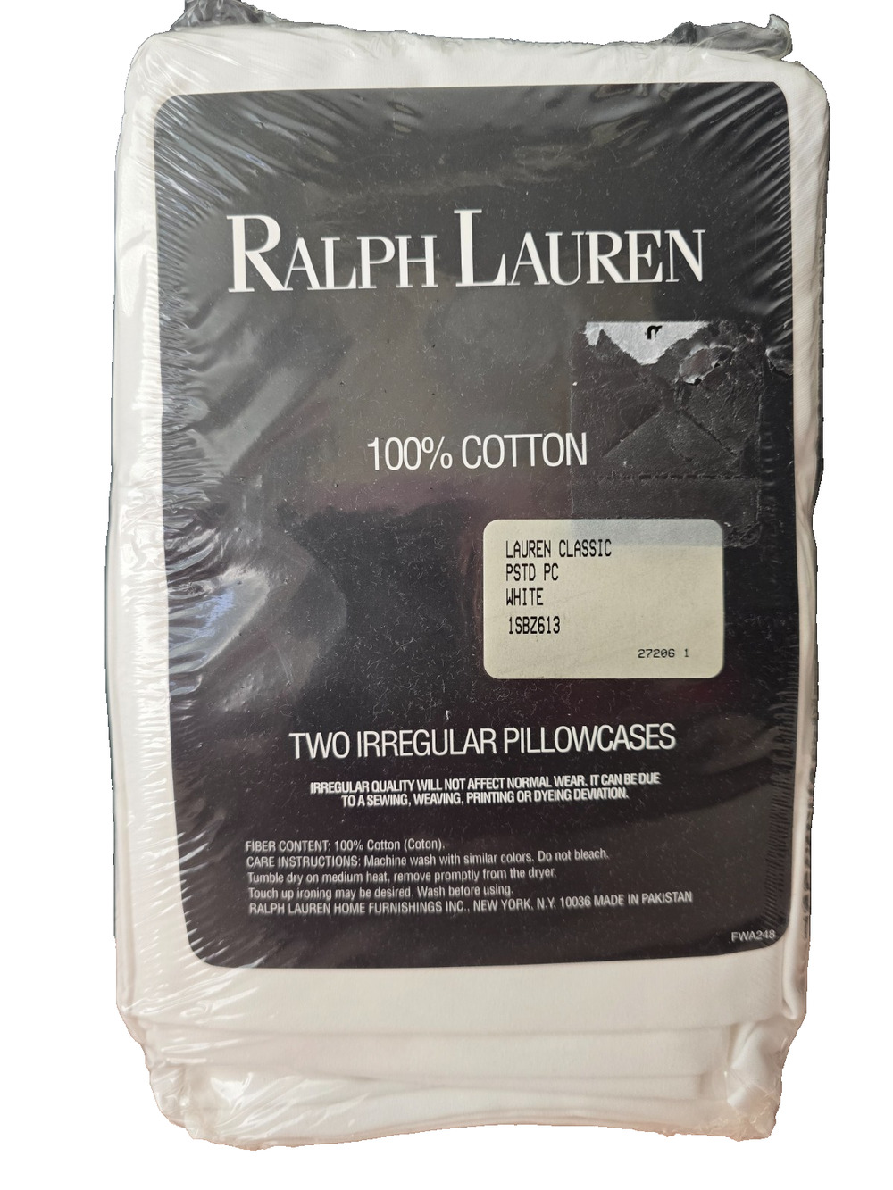 Ralph Lauren 100% Cotton Two Irregular White Pillowcases 20" x 32"